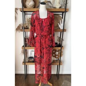 NWT Vintage Lord & Taylor Red Rose Chemise And Robe Set Size Medium